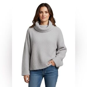 Miracle Gray Cowl Neck Long Sleeve Cuffed Cozy Knit Sweater.